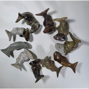 Handmade Ceramic Fish Figurines Set of 10 Mini Glazed Art Pieces